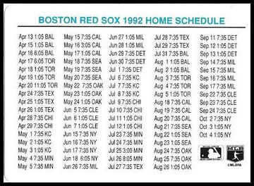 1992 Red Sox Home Schedule